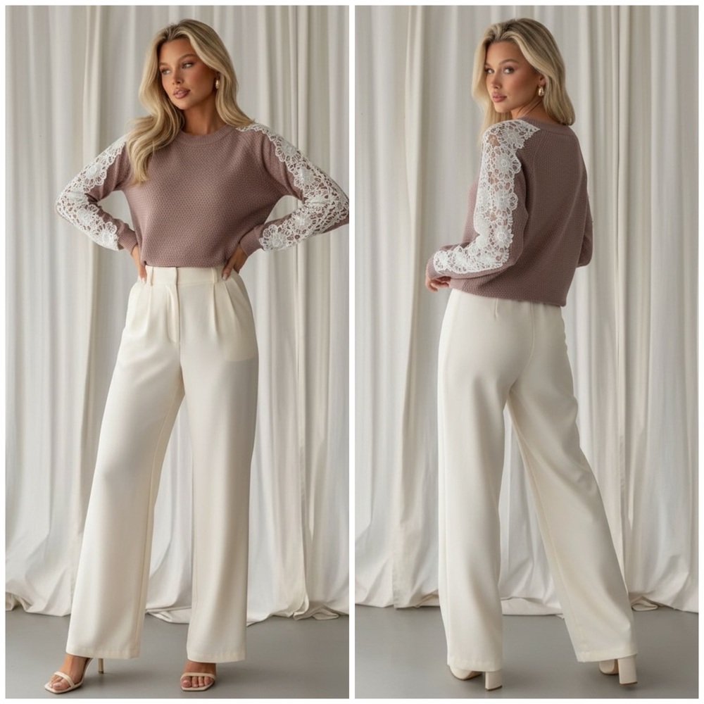 Listicle Taupe Lace Accent Sweater